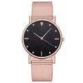 Reloj de mujer oro rosa con correa de malla, esfera negra estrellada y detalle de diamante - Negro Oro Rosa