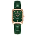 Montre à quartz élégante pour femme avec boîtier rose doré et bracelet en cuir vert - Vert