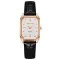 Détails de la montre à quartz rectangulaire en or rose avec bracelet en cuir noir - Noir