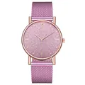 Reloj de cuarzo rosa con correa de malla púrpura y esfera rosa con purpurina brillante - Rosa