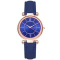 Elegant ladies watch with rose gold case, blue sunray dial and matching leather strap - Blue