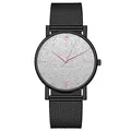 Reloj de cuarzo para mujer con correa de malla negra y esfera plateada estrellada con agujas rosas - Gris metalizado Esfera blanca