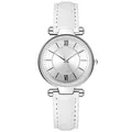 Montre élégante pour femme en métal argenté avec bracelet cuir blanc et cadran romain - Blanc