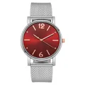 Orologio al quarzo da donna con quadrante rosso sunburst e cinturino mesh argento - Argento Rosso
