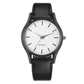 Detalle de reloj de cuarzo con correa de cuero negro y esfera blanca en caja negra - Esfera Blanca para Hombre Correa Negra