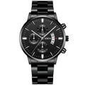 Détail du cadran noir avec trois sous-cadrans et guichet de date pour homme - Boîtier Noir Cadran Noir Aiguilles Argentées
