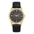 Orologio al quarzo dorato con cinturino in pelle nera motivo coccodrillo da uomo - Cassa Dorata Quadrante Nero Cinturino Nero