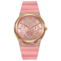 Reloj de moda para mujer en silicona rosa con bisel de oro rosa y detalles de strass - Rosa
