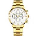 Détail d'une montre dorée Geneva avec chronographes et date sur cadran blanc - Boîtier Or Cadran Blanc Aiguilles Dorées