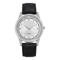 Orologio al quarzo classico argento con cinturino in pelle nera e quadrante argento minimal - Conchiglia Argentata Faccia Bianca Nera