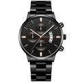 Détails macro d'une montre pour hommes avec cadran noir et index en or rose - Boîtier Noir Cadran Noir Aiguilles Or Rose
