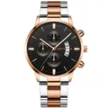Detail of Geneva business watch showing chronograph sub-dials and date window - Silver Rose Gold Mixed Black Dial Rose Gold Hands