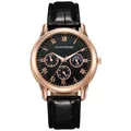 Reloj de negocios para hombre con caja de oro rosa, esfera negra y correa de cuero - Esfera Negra Correa Negra