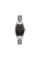 Macro shot of tonneau quartz watch featuring a black dial and silver alloy band - Silver Black