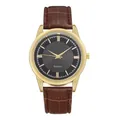 Orologio al quarzo da uomo con cassa dorata, quadrante grigio e cinturino in pelle marrone - Cassa Dorata Quadrante Nero Cinturino Marrone