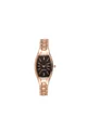 Detail of rose gold tonneau watch face with black dial and crystal markers - Rose Gold Black