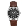 Orologio al quarzo classico da uomo con cassa argento, quadrante nero e cinturino marrone - Cassa Argentata Quadrante Nero Cinturino Marrone