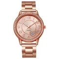 Detail of rose gold alloy quartz watch with crystal bezel and heart motif dial - Rose Gold