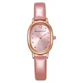 Vintage-Quarzuhr für Damen mit ovalem roségoldenem Gehäuse und rosa Lederarmband - Rosa