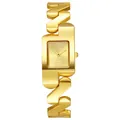Macro-opname van een gouden vierkant quartzhorloge met artistieke geometrische band - Goud Kleur Meisje