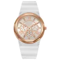 Reloj de cuarzo oro rosa con correa de silicona blanca y esfera de diamantes - Blanco