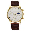 Classic Geneva business watch with gold case, white dial and brown leather strap - White Dial Brown Strap