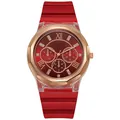 Reloj de moda para mujer con correa de silicona roja y esfera de strass oro rosa - Rojo