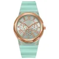 Damen Quarzuhr in Minzgrün mit Silikonarmband und Roségold Strass Zifferblatt - Himmelblau