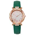 Detalle de reloj de cuarzo oro rosa con esfera de margarita y correa verde - Verde