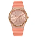 Pfirsichrosa Silikonuhr mit Roségold-Strass-Zifferblatt und Multifunktions-Hilfszifferblättern - Orangerot