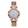 Dettaglio dell'orologio al quarzo da donna con quadrante stellato e cinturino in oro rosa - Grigio