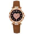 Close-up of rose gold watch case with crystal bezel and sparkling heart dial detail - Coffee