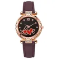 Détail de la montre en or rose avec lunette en cristal, cadran étoilé et bracelet violet - Violet