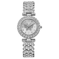 Detalle de reloj plateado para mujer con bisel de diamantes y esfera de mariposa brillante - Esfera Mariposa / Plateado