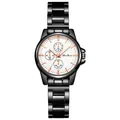 Détail de la montre à quartz avec bracelet en métal noir et cadran blanc aux index dorés - Modèle Femme Cadran Blanc