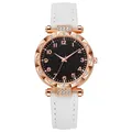 Reloj de cuarzo para mujer con caja de diamantes de imitación oro rosa y correa blanca - Blanco