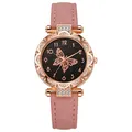 Reloj de mujer con esfera de mariposa estrellada en oro rosa y correa rosa - Rosa