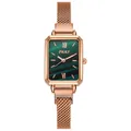 Vintage rectangular rose gold watch with emerald green malachite pattern dial for women - Green
