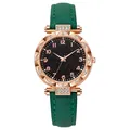 Orologio quarzo donna con cinturino verde scuro, quadrante stellato e cristalli oro rosa - Verde