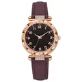 Orologio donna elegante con quadrante stellato nero, cassa oro rosa e cinturino in pelle rossa - Viola