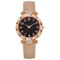 Orologio al quarzo da donna con quadrante nero stellato e cinturino in pelle beige - Bianco Sporco