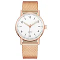 Detailansicht der minimalistischen Quarzuhr in Roségold mit Mesh-Band und weißem Zifferblatt - Roségold Gehäuse Weißes Zifferblatt