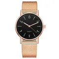 Makroaufnahme der roségoldenen Leucht-Quarzuhr mit Mesh-Armband und schwarzem Zifferblatt - Roségold Schwarz