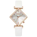 Montre à quartz carrée or rose élégante avec bracelet en cuir blanc motif crocodile - Blanc