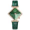 Montre élégante pour femme avec cadran vert foncé et bracelet en cuir assorti - Vert