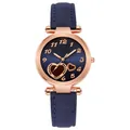 Detail of rose gold case and navy blue dial with heart accent on a minimalist watch - Blue