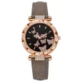 Elegant rose gold butterfly watch with rhinestones and taupe leather strap - Gray