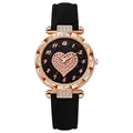 Reloj de mujer en oro rosa con motivo de corazón brillante y esfera de cielo estrellado - Negro