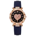Orologio al quarzo da donna con quadrante a stelle, cuore e cinturino in pelle blu - Blu