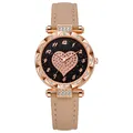 Orologio al quarzo oro rosa con quadrante nero stellato e cinturino in pelle marrone - Beige